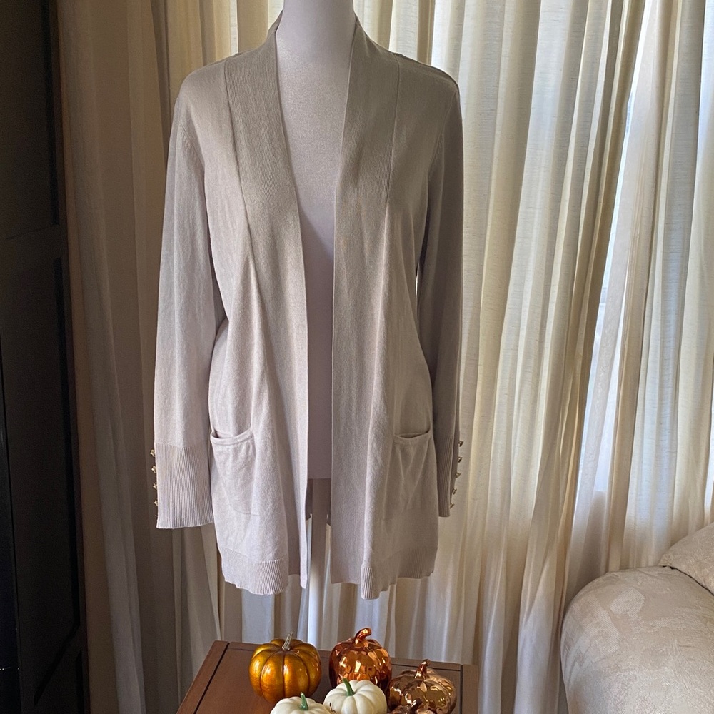 JM Collection Beige Open-Front Cardigan - Picture 2 of 13